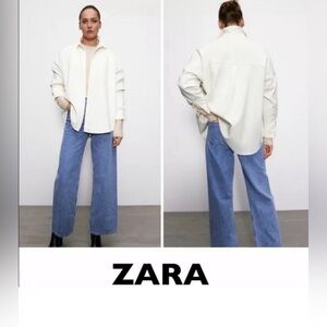 Zara White Corduroy Button Down Shirt